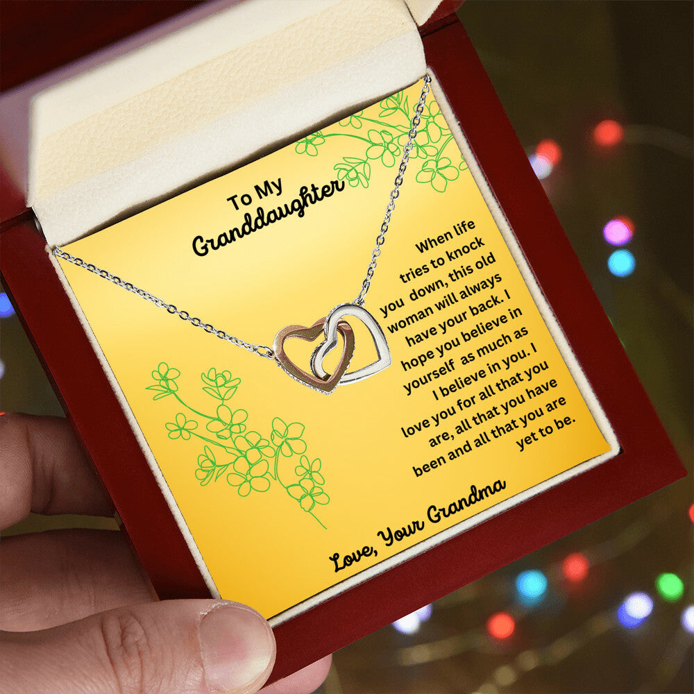 Granddaughter- Always have your back-Interlocking Hearts Necklace - Essential Home Zone Essential Home Zone Polished Stainless Steel & Rose Gold Finish / Luxury Box Jewelry Granddaughter- Always have your back-Interlocking Hearts Necklace