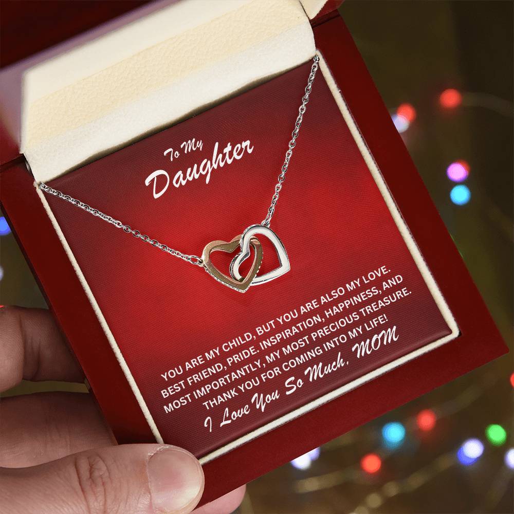 Daughter- You are my child -Interlocking Hearts Necklace - Essential Home Zone Essential Home Zone Polished Stainless Steel & Rose Gold Finish / Luxury Box Jewelry Daughter- You are my child -Interlocking Hearts Necklace