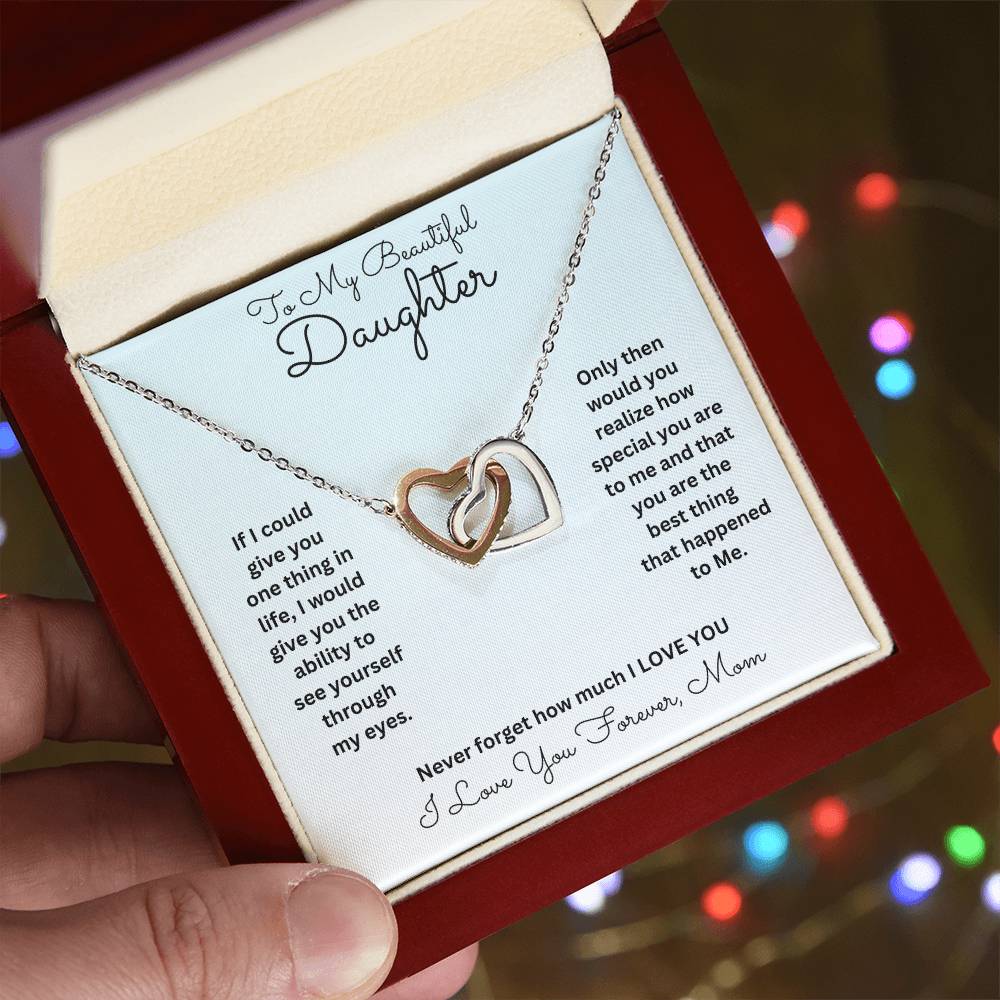 Daughter- One thing in life-Interlocking Hearts Necklace - Essential Home Zone Essential Home Zone Polished Stainless Steel & Rose Gold Finish / Luxury Box Jewelry Daughter- One thing in life-Interlocking Hearts Necklace