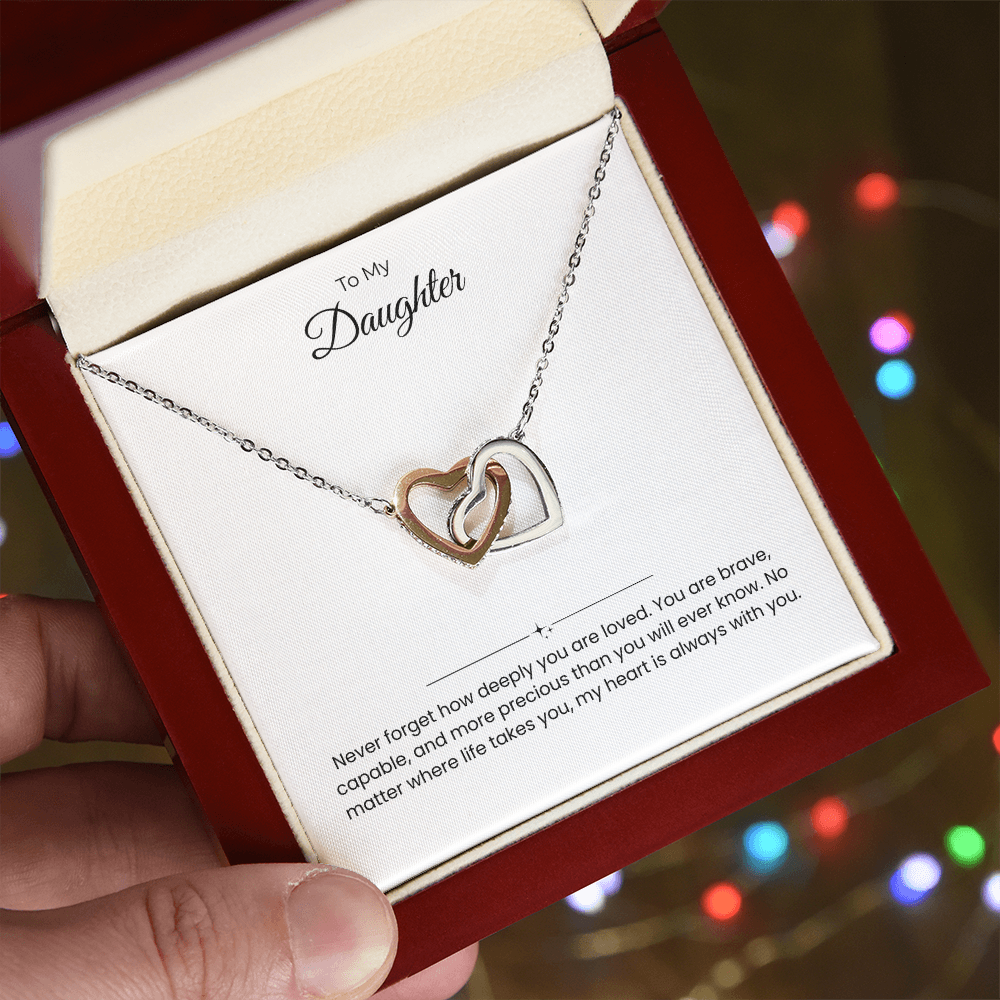 Daughter – Interlocking Heart Necklace – Personalized “From” Title (136)
