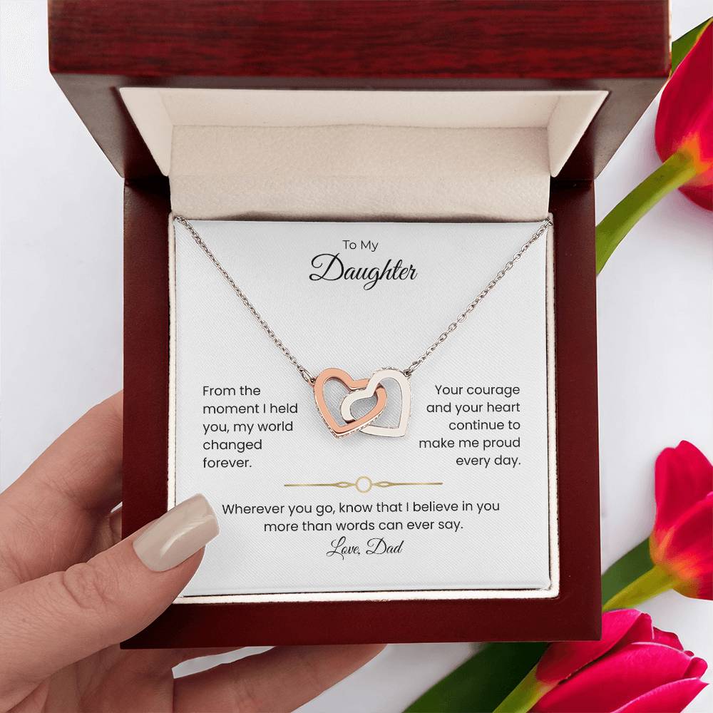 Daughter Gift – Interlocking Heart Necklace – Add Personalized From Title (130)