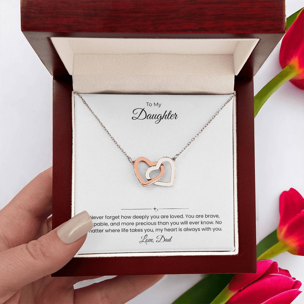 Daughter – Interlocking Heart Necklace – Personalized “From” Title (136)