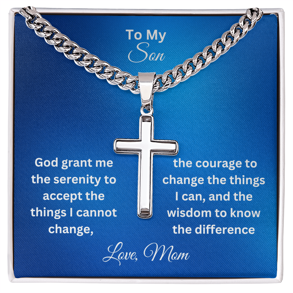 Serenity Prayer-Cuban Chain with Artisan Cross Necklace M203