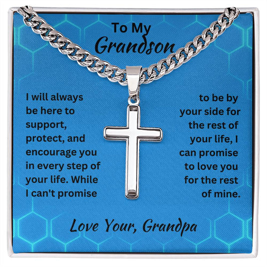 Grandson- Here to support-Cuban Chain with Artisan Cross Necklace - Essential Home Zone Essential Home Zone Two Tone Box Jewelry Grandson- Here to support-Cuban Chain with Artisan Cross Necklace