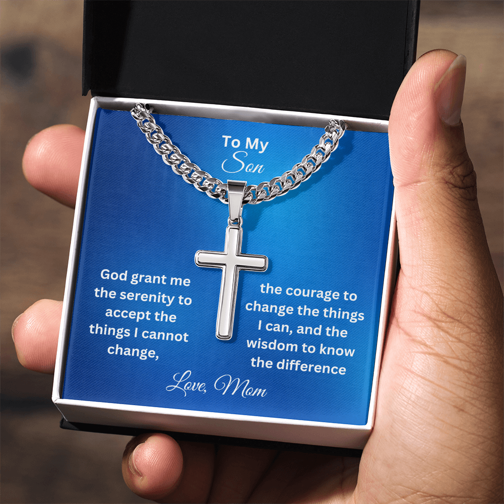 Serenity Prayer-Cuban Chain with Artisan Cross Necklace M203