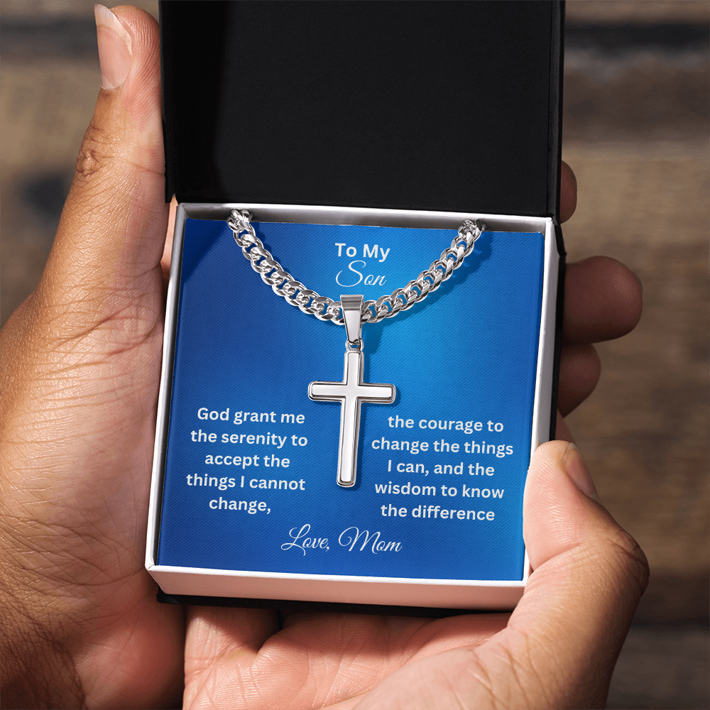 Serenity Prayer-Cuban Chain with Artisan Cross Necklace M203