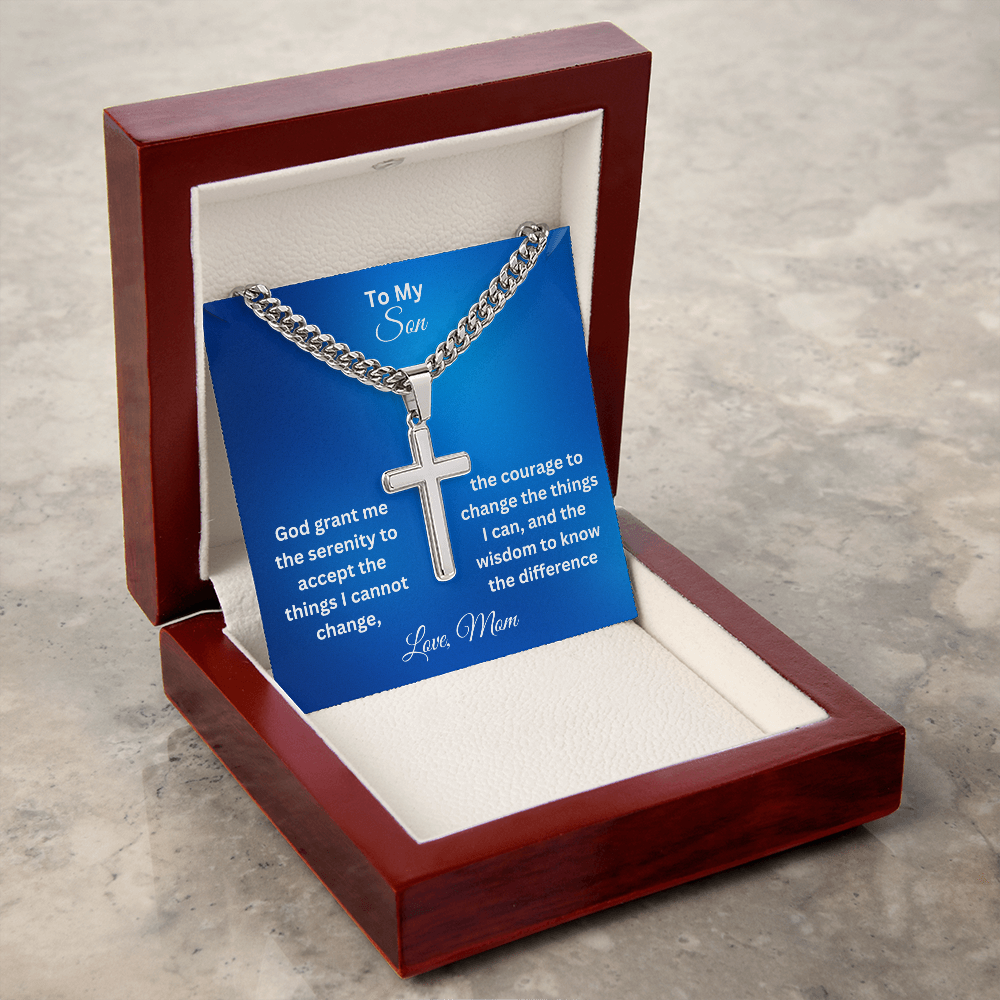 Serenity Prayer-Cuban Chain with Artisan Cross Necklace M203