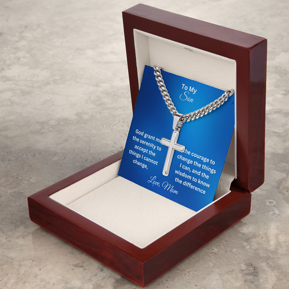 Serenity Prayer-Cuban Chain with Artisan Cross Necklace M203