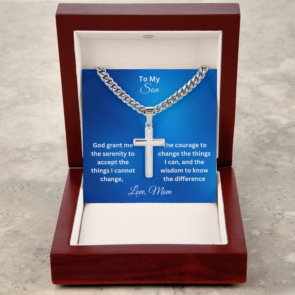 Serenity Prayer-Cuban Chain with Artisan Cross Necklace M203