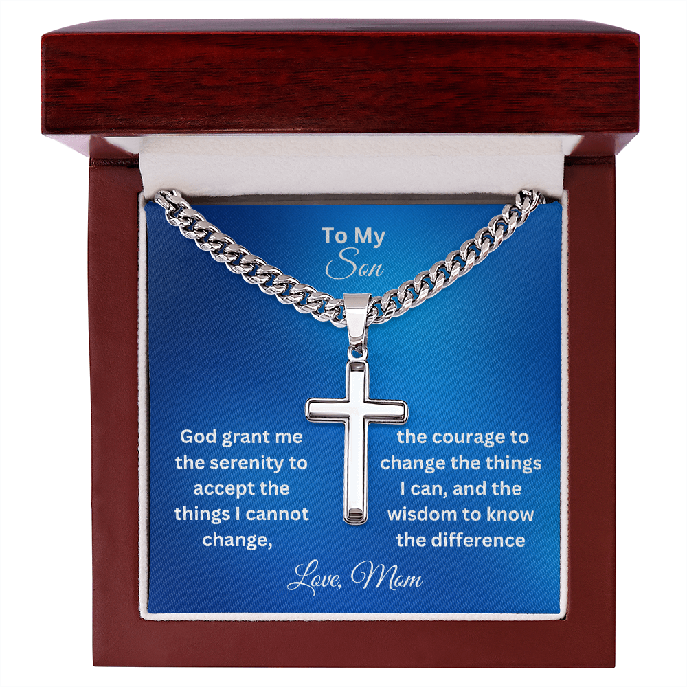 Serenity Prayer-Cuban Chain with Artisan Cross Necklace M203