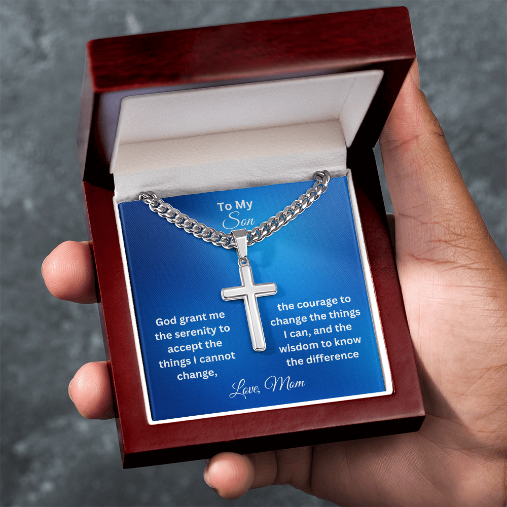 Serenity Prayer-Cuban Chain with Artisan Cross Necklace M203