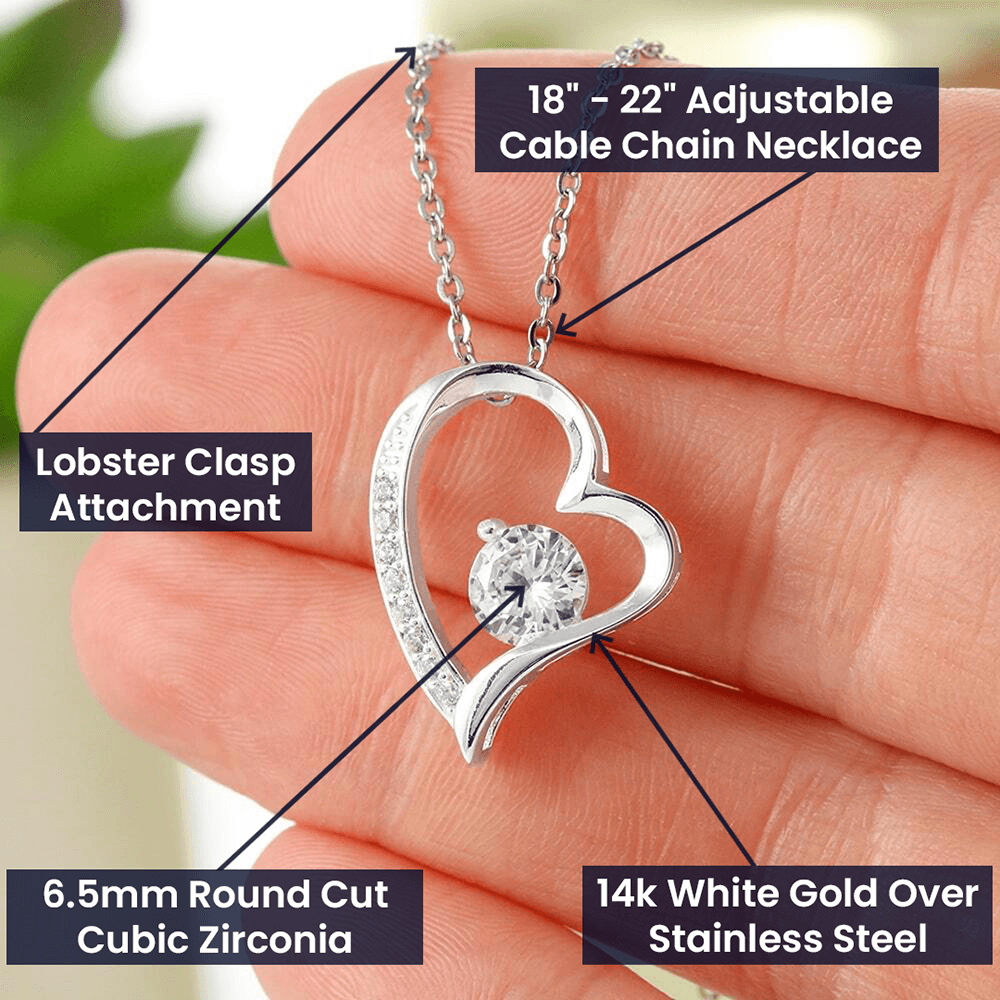 Forever Love Necklace – Stunning Heart Pendant with 6.5mm CZ Crystal in White or Yellow Gold Finish, A Timeless Gift for Her