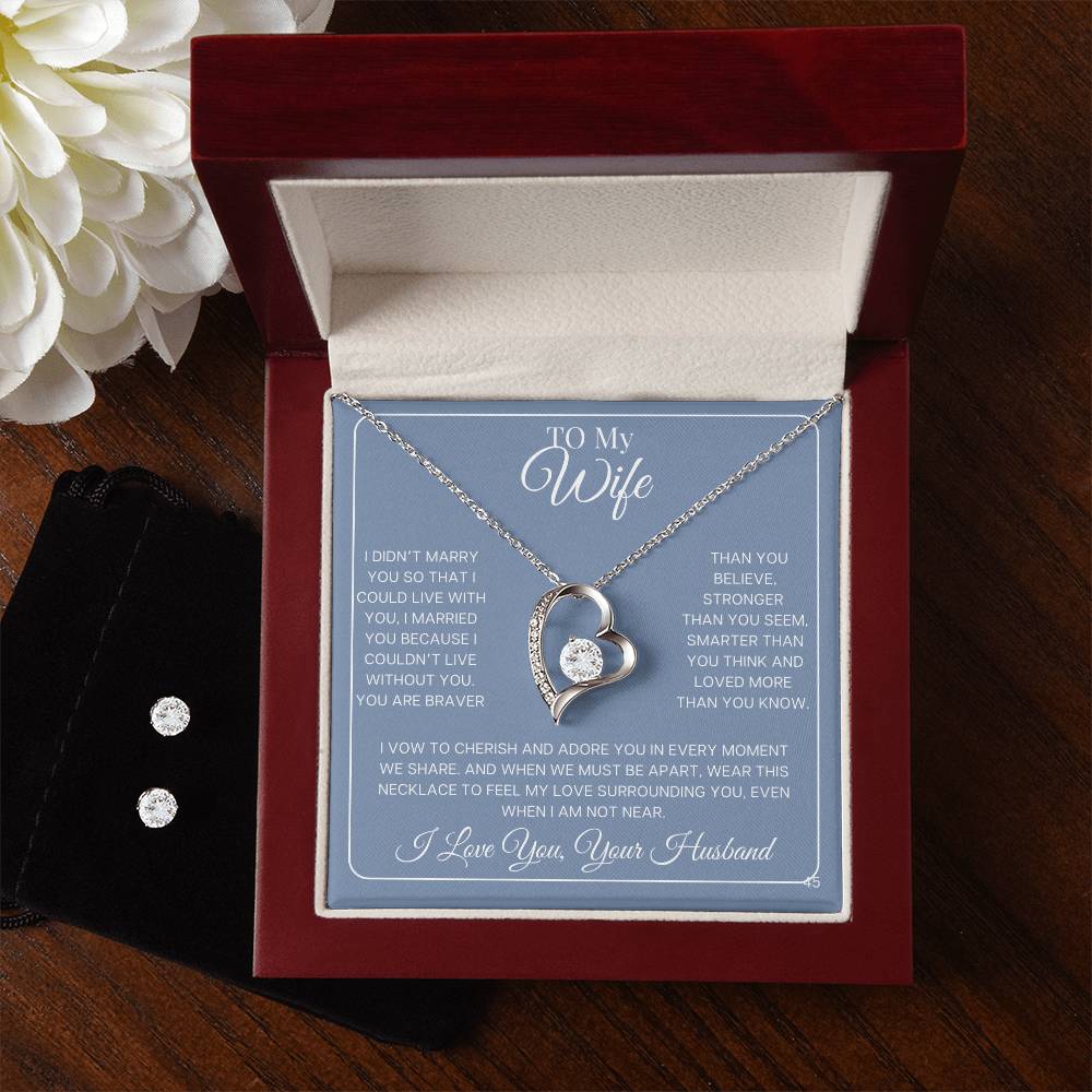 Wife-Celebrate the holidays with this exclusive Forever Love Necklace & CZ Earring Set! 45