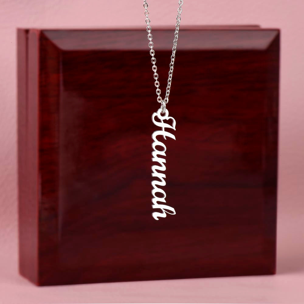 Personalized Vertical Name Necklace - Essential Home Zone Essential Home Zone Polished Stainless Steel / Luxury Box Jewelry Personalized Vertical Name Necklace