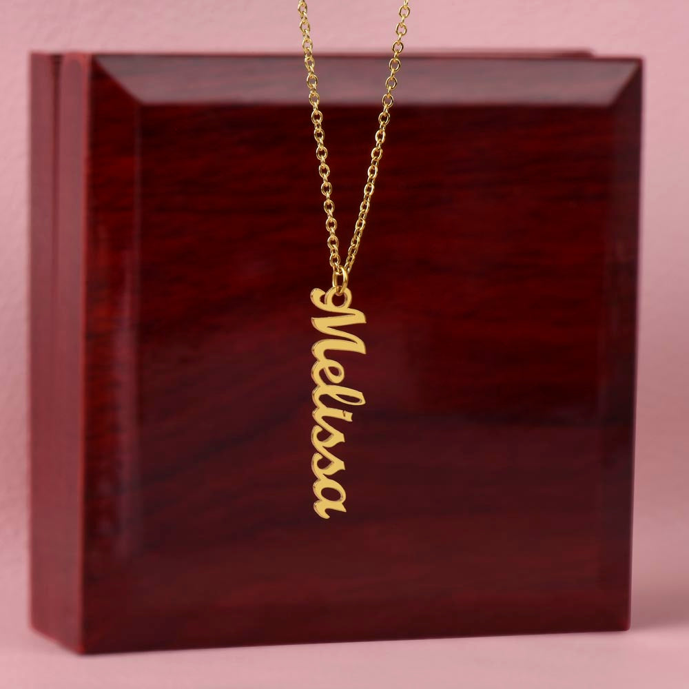 Personalized Vertical Name Necklace - Essential Home Zone Essential Home Zone 18k Yellow Gold Finish / Luxury Box Jewelry Personalized Vertical Name Necklace