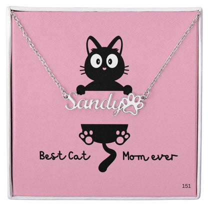 Cat Mom-A thoughtful, custom gift is the perfect way to show your appreciation for your pet cat lover! Our Personalized Paw Print Name Necklace  151