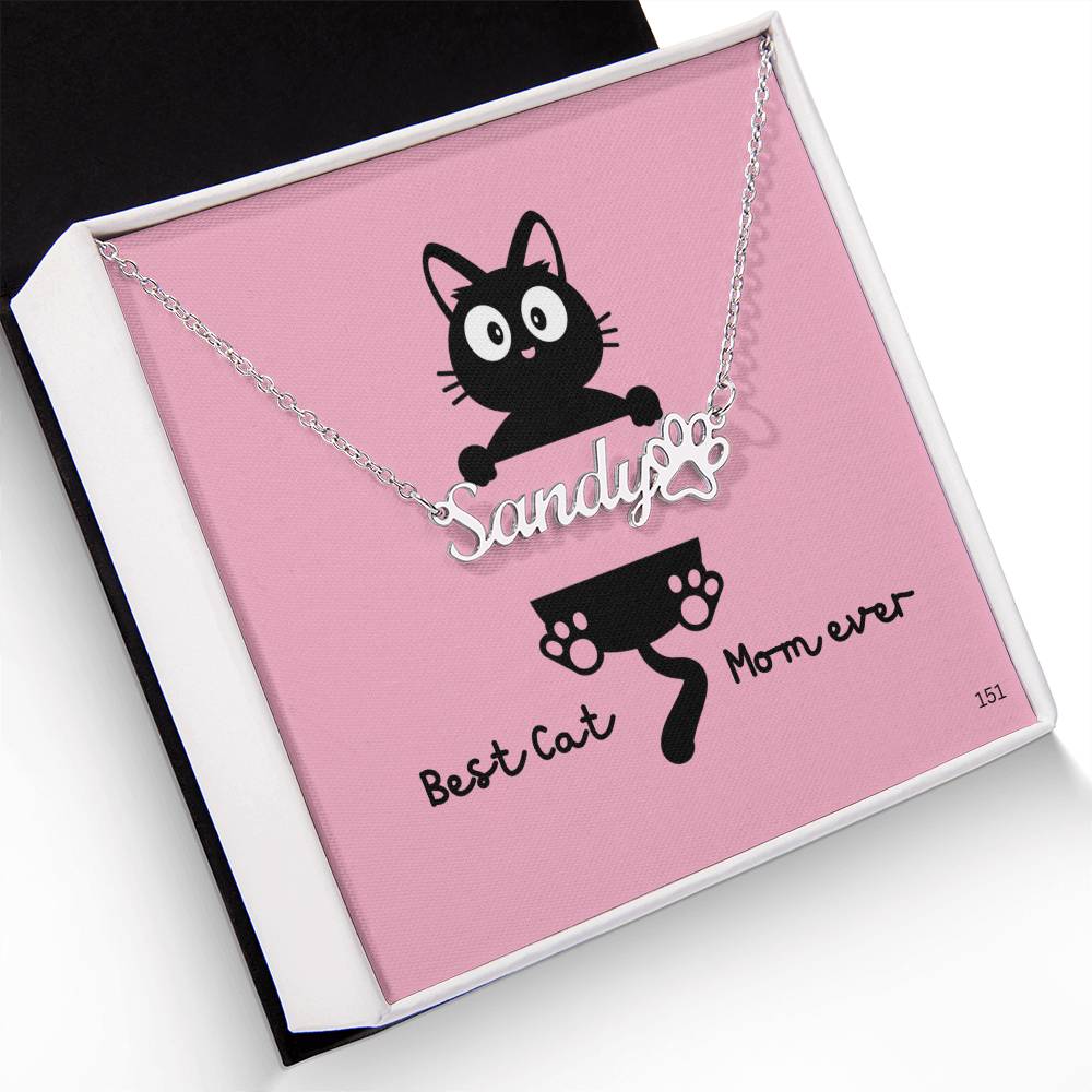 Cat Mom-A thoughtful, custom gift is the perfect way to show your appreciation for your pet cat lover! Our Personalized Paw Print Name Necklace  151