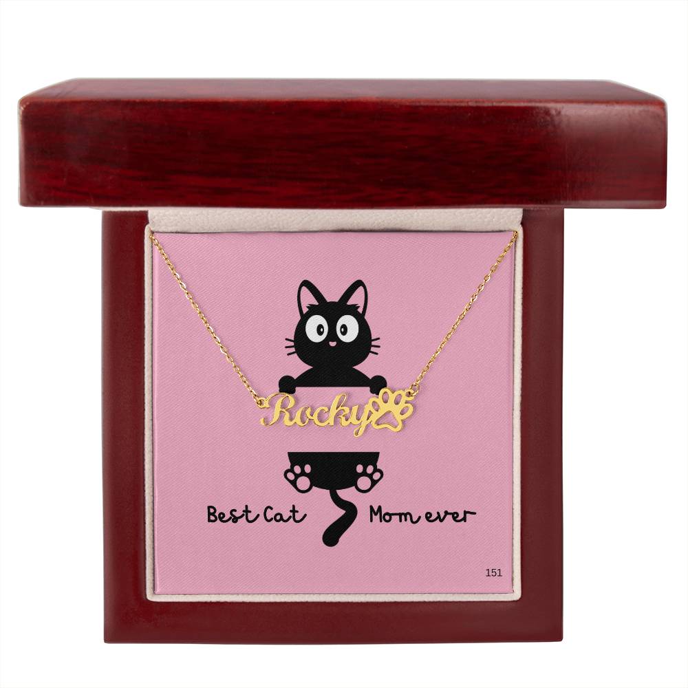 Cat Mom-A thoughtful, custom gift is the perfect way to show your appreciation for your pet cat lover! Our Personalized Paw Print Name Necklace  151