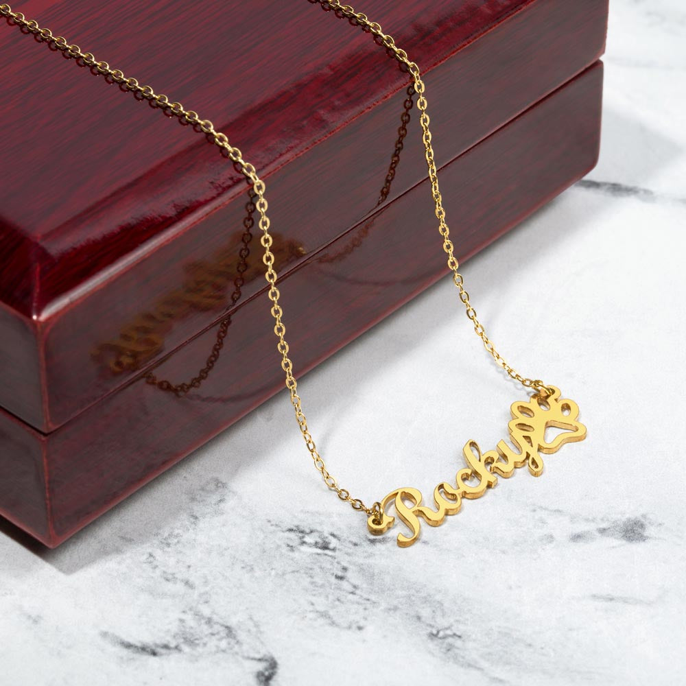 Fur-ever Yours: Personalized Name Keepsake with Dog Print - Essential Home Zone Essential Home Zone 18k Yellow Gold Finish / Luxury Box Jewelry Fur-ever Yours: Personalized Name Keepsake with Dog Print