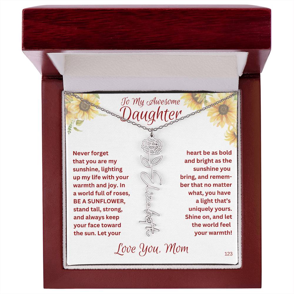 Daughter- Flower Name Necklace! With a customizable birth flower design, this necklace is a meaningful gift to your favorite persoan.