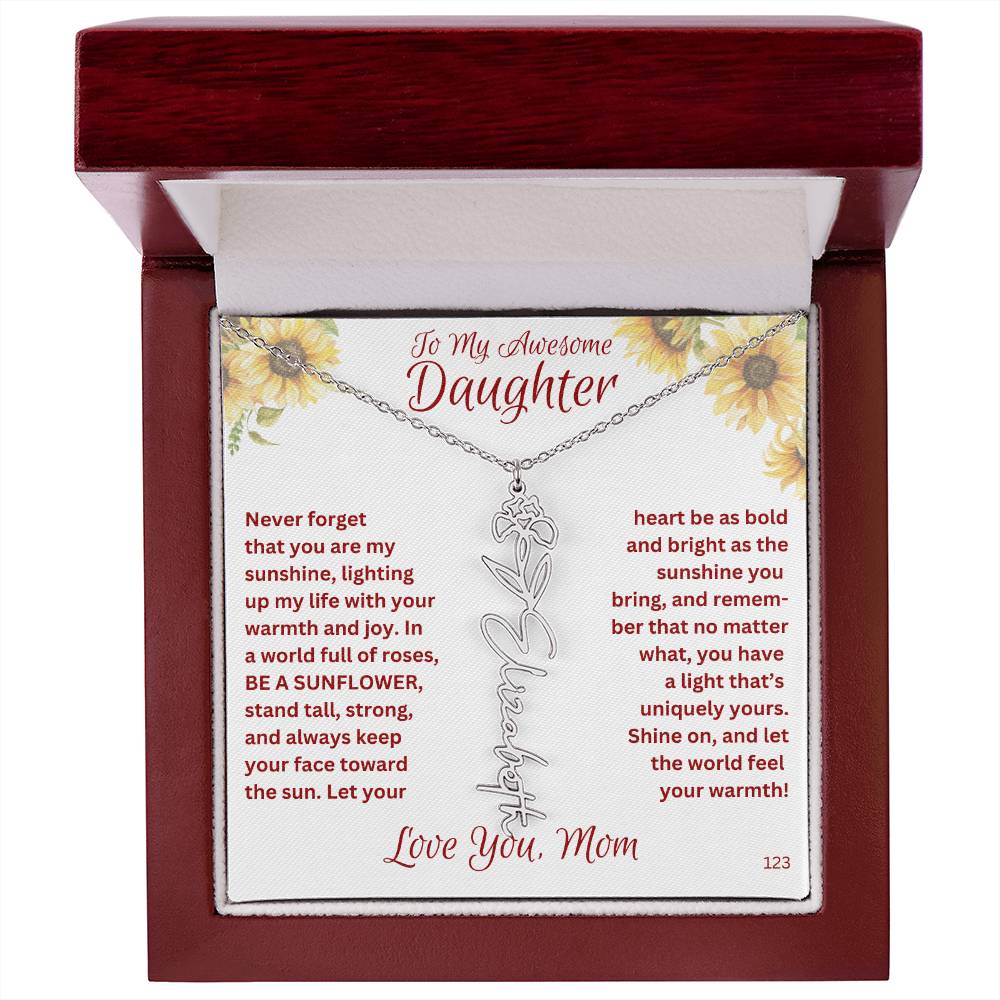 Daughter- Flower Name Necklace! With a customizable birth flower design, this necklace is a meaningful gift to your favorite persoan.