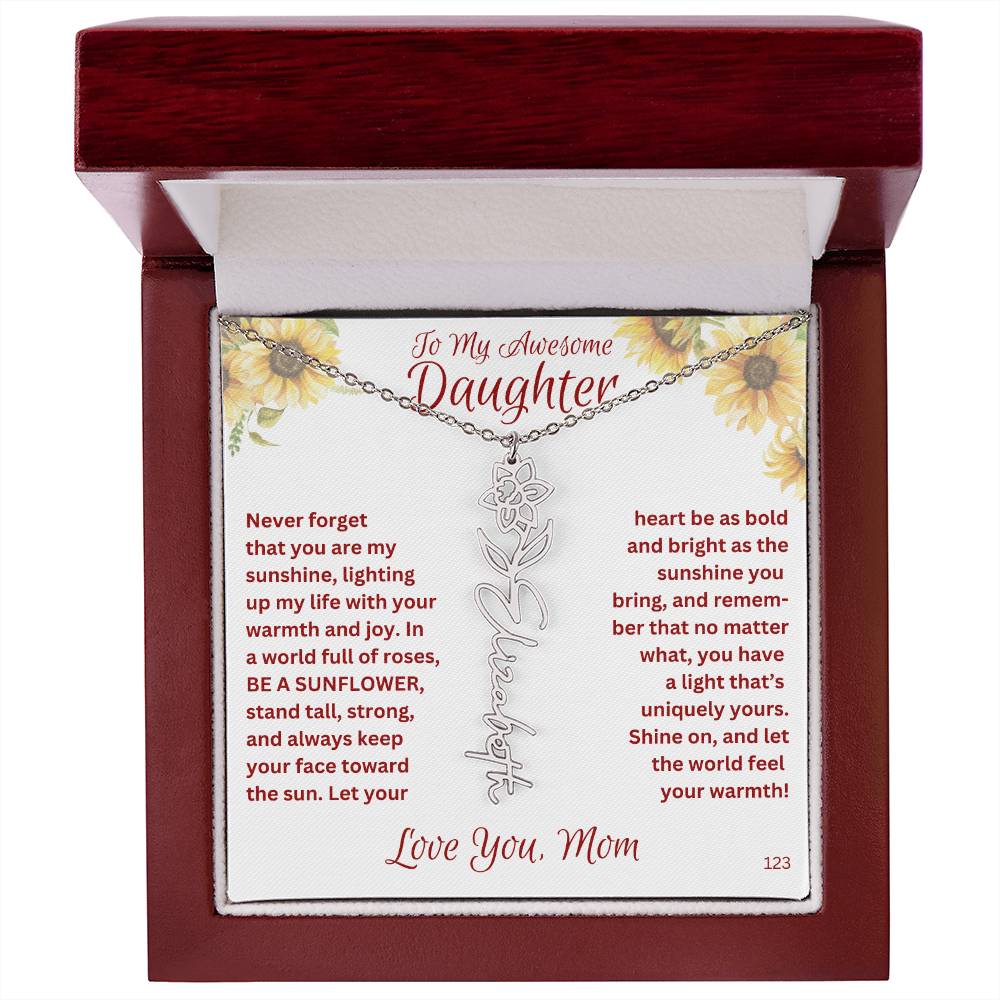 Daughter- Flower Name Necklace! With a customizable birth flower design, this necklace is a meaningful gift to your favorite persoan.