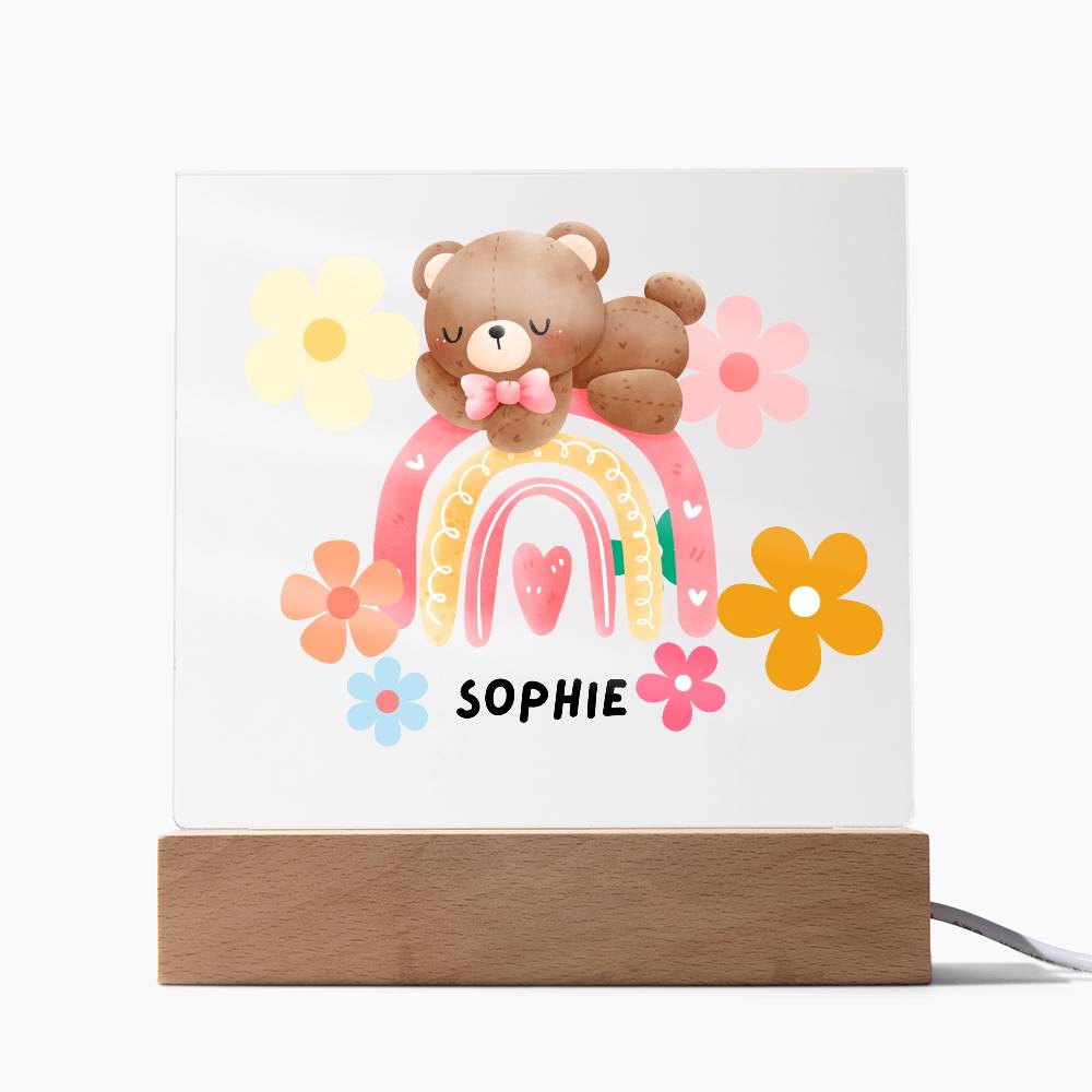 Rainbow Bear-Custom Printed Square Acrylic Plaque gift for grandchildren Acrylic Night Light LED Home Decor children gift LED Acrylic - Essential Home Zone Essential Home Zone LED Corded Base Acrylic Plaque Rainbow Bear-Custom Printed Square Acrylic Plaque gift for grandchildren Acrylic Night Light LED Home Decor children gift LED Acrylic