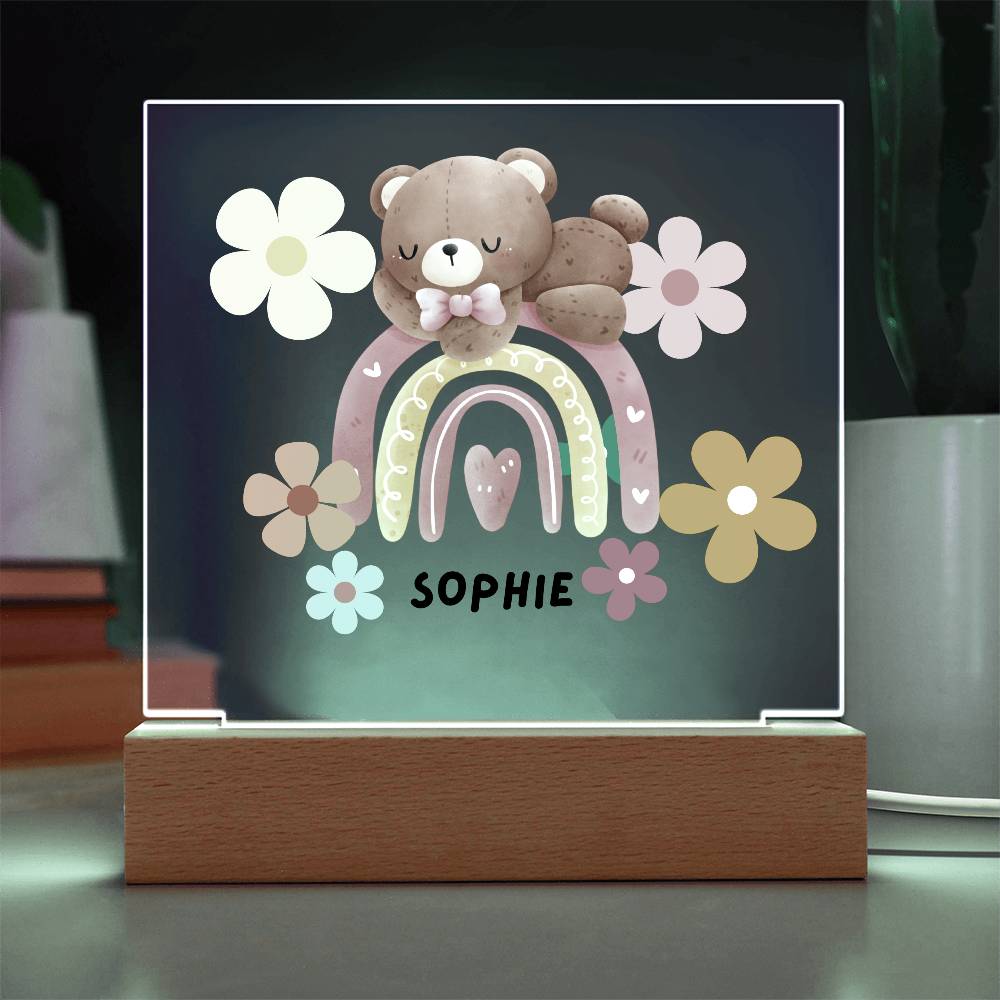 Rainbow Bear-Custom Printed Square Acrylic Plaque gift for grandchildren Acrylic Night Light LED Home Decor children gift LED Acrylic - Essential Home Zone Essential Home Zone Acrylic Plaque Rainbow Bear-Custom Printed Square Acrylic Plaque gift for grandchildren Acrylic Night Light LED Home Decor children gift LED Acrylic