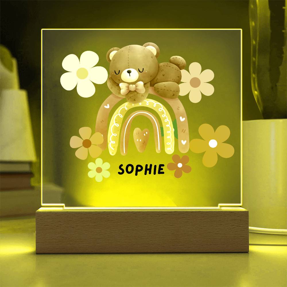 Rainbow Bear-Custom Printed Square Acrylic Plaque gift for grandchildren Acrylic Night Light LED Home Decor children gift LED Acrylic - Essential Home Zone Essential Home Zone Acrylic Plaque Rainbow Bear-Custom Printed Square Acrylic Plaque gift for grandchildren Acrylic Night Light LED Home Decor children gift LED Acrylic