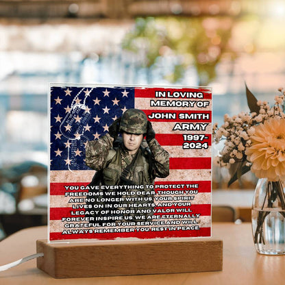 Military Memorial-Personalized this memorial with our LED light Printed Square Acrylic Plaque.S92