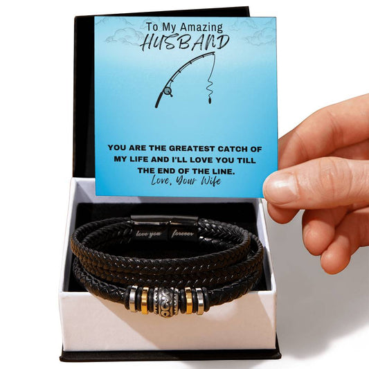 Husband- Greatest catch-Men's "Love You Forever" Bracelet - Essential Home Zone Essential Home Zone Jewelry Husband- Greatest catch-Men's "Love You Forever" Bracelet