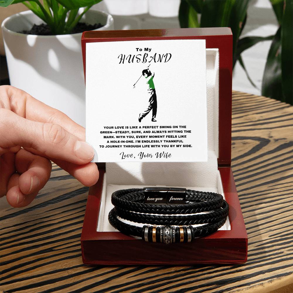 Husband- Hole-in-one-Men's "Love You Forever" Bracelet - Essential Home Zone Essential Home Zone Luxury Box w/LED Jewelry Husband- Hole-in-one-Men's "Love You Forever" Bracelet