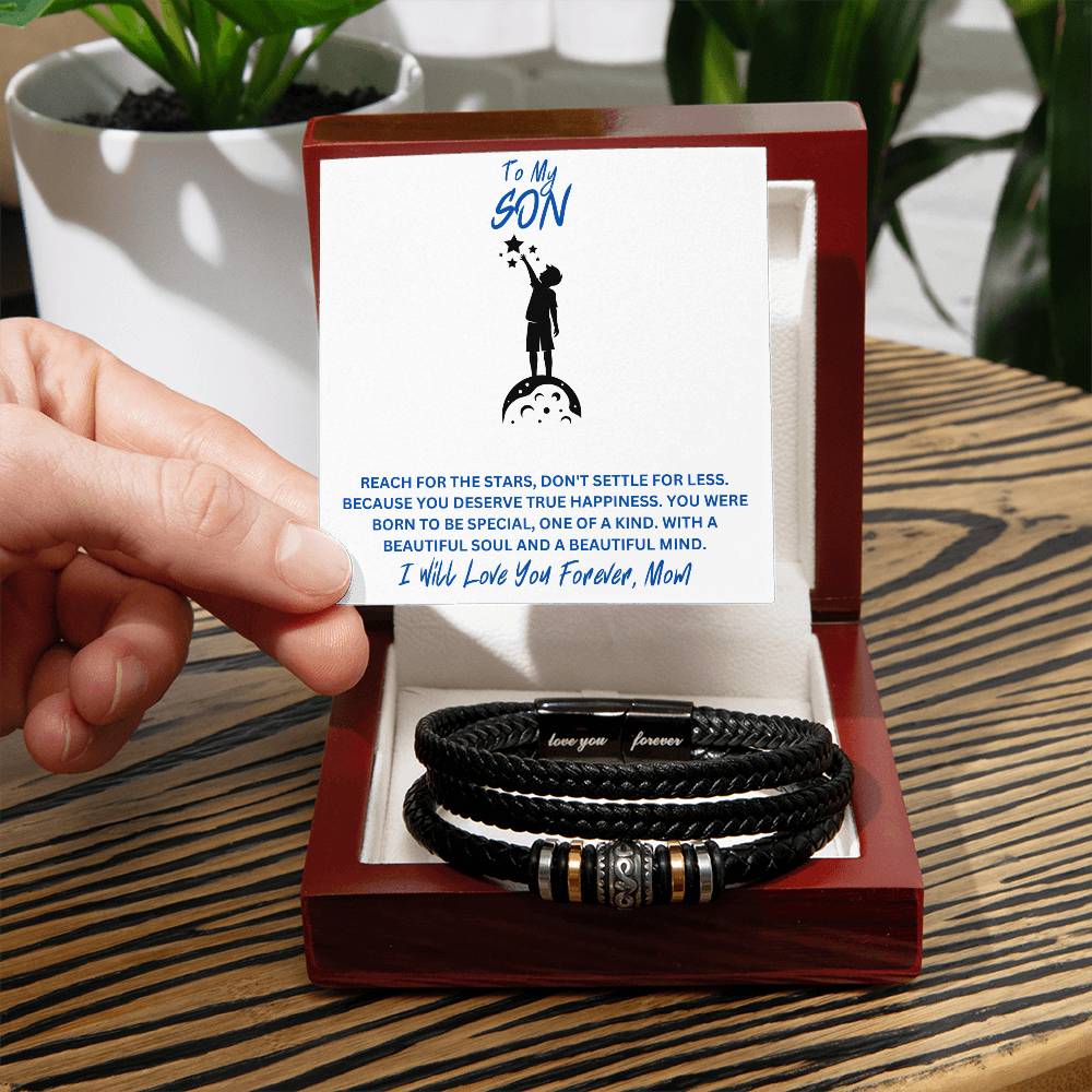 Son- Reach for the stars-Men's "Love You Forever" Bracelet - Essential Home Zone Essential Home Zone Luxury Box w/LED Jewelry Son- Reach for the stars-Men's "Love You Forever" Bracelet