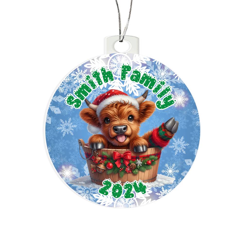 Cute Winter Baby Highland Cow In A Bucket-A unique keepsake with our Personalized Acrylic Ornament,Christmas,Gift 37 - Essential Home Zone Essential Home Zone Ornaments Cute Winter Baby Highland Cow In A Bucket-A unique keepsake with our Personalized Acrylic Ornament,Christmas,Gift 37