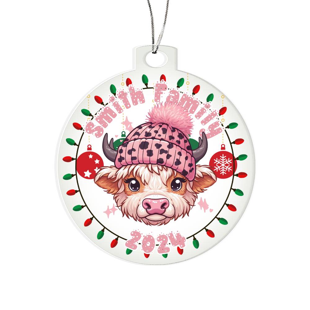 Pink Baby Highland Cow with Cap-A unique keepsake with our Personalized Acrylic Ornament,Christmas,Gift 38 - Essential Home Zone Essential Home Zone Ornaments Pink Baby Highland Cow with Cap-A unique keepsake with our Personalized Acrylic Ornament,Christmas,Gift 38