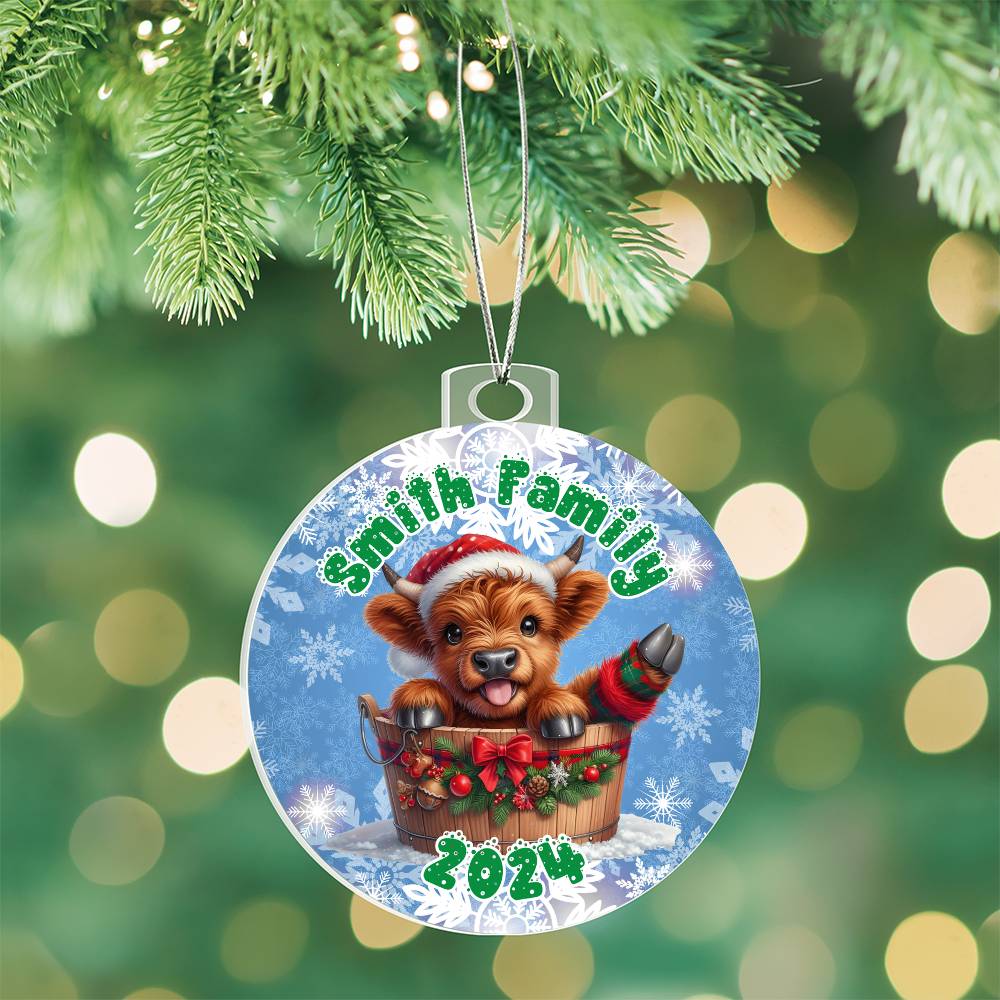 Cute Winter Baby Highland Cow In A Bucket-A unique keepsake with our Personalized Acrylic Ornament,Christmas,Gift 37 - Essential Home Zone Essential Home Zone Ornaments Cute Winter Baby Highland Cow In A Bucket-A unique keepsake with our Personalized Acrylic Ornament,Christmas,Gift 37