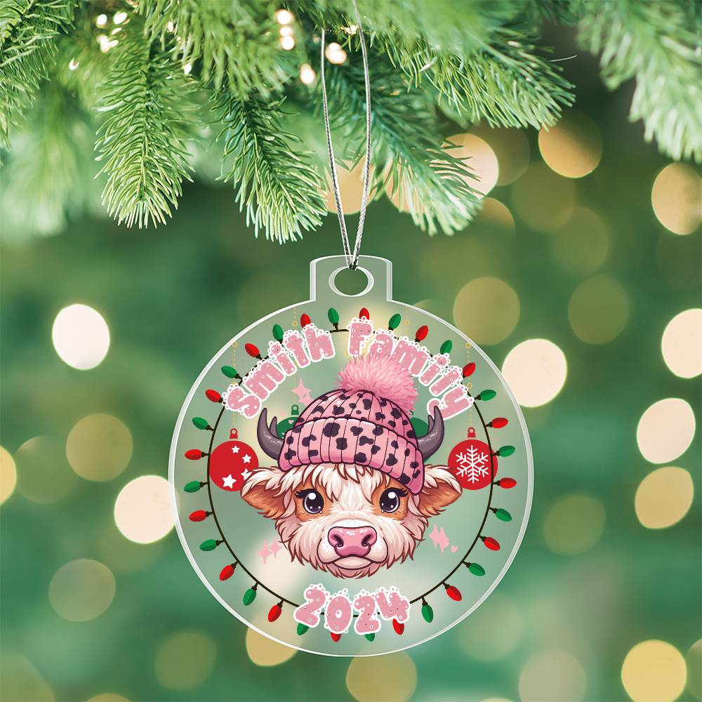 Pink Baby Highland Cow with Cap-A unique keepsake with our Personalized Acrylic Ornament,Christmas,Gift 38 - Essential Home Zone Essential Home Zone Ornaments Pink Baby Highland Cow with Cap-A unique keepsake with our Personalized Acrylic Ornament,Christmas,Gift 38