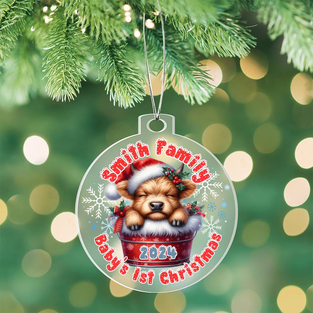 Baby's 1st Christmas Highland cow-A unique keepsake with our Personalized Acrylic Ornament,Christmas,Gift 36 - Essential Home Zone Essential Home Zone Ornaments Baby's 1st Christmas Highland cow-A unique keepsake with our Personalized Acrylic Ornament,Christmas,Gift 36