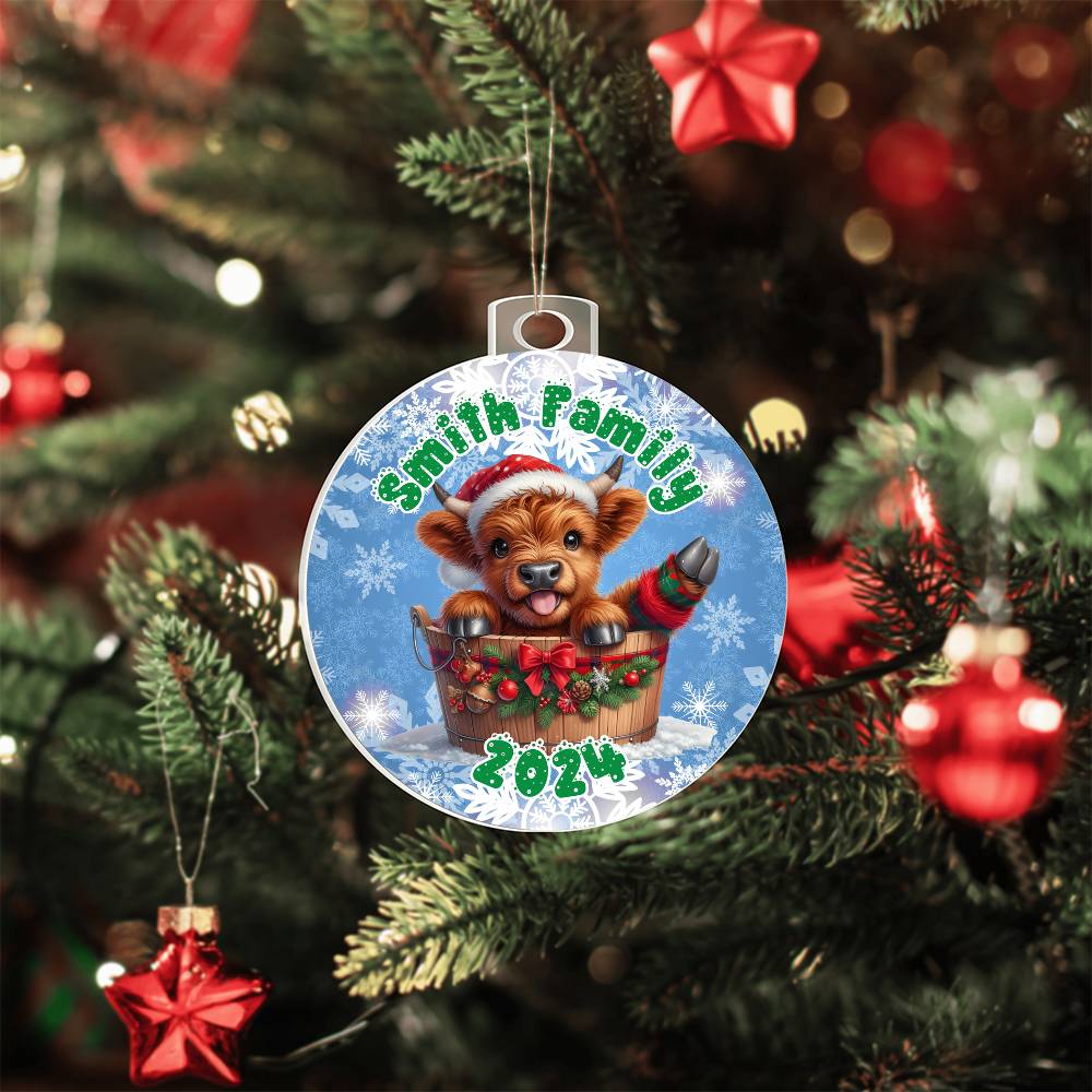 Cute Winter Baby Highland Cow In A Bucket-A unique keepsake with our Personalized Acrylic Ornament,Christmas,Gift 37 - Essential Home Zone Essential Home Zone Acrylic Ornament Ornaments Cute Winter Baby Highland Cow In A Bucket-A unique keepsake with our Personalized Acrylic Ornament,Christmas,Gift 37