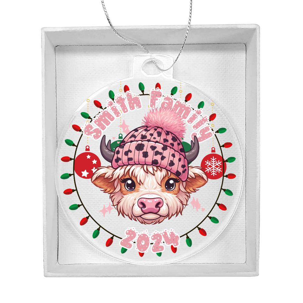 Pink Baby Highland Cow with Cap-A unique keepsake with our Personalized Acrylic Ornament,Christmas,Gift 38 - Essential Home Zone Essential Home Zone Ornaments Pink Baby Highland Cow with Cap-A unique keepsake with our Personalized Acrylic Ornament,Christmas,Gift 38