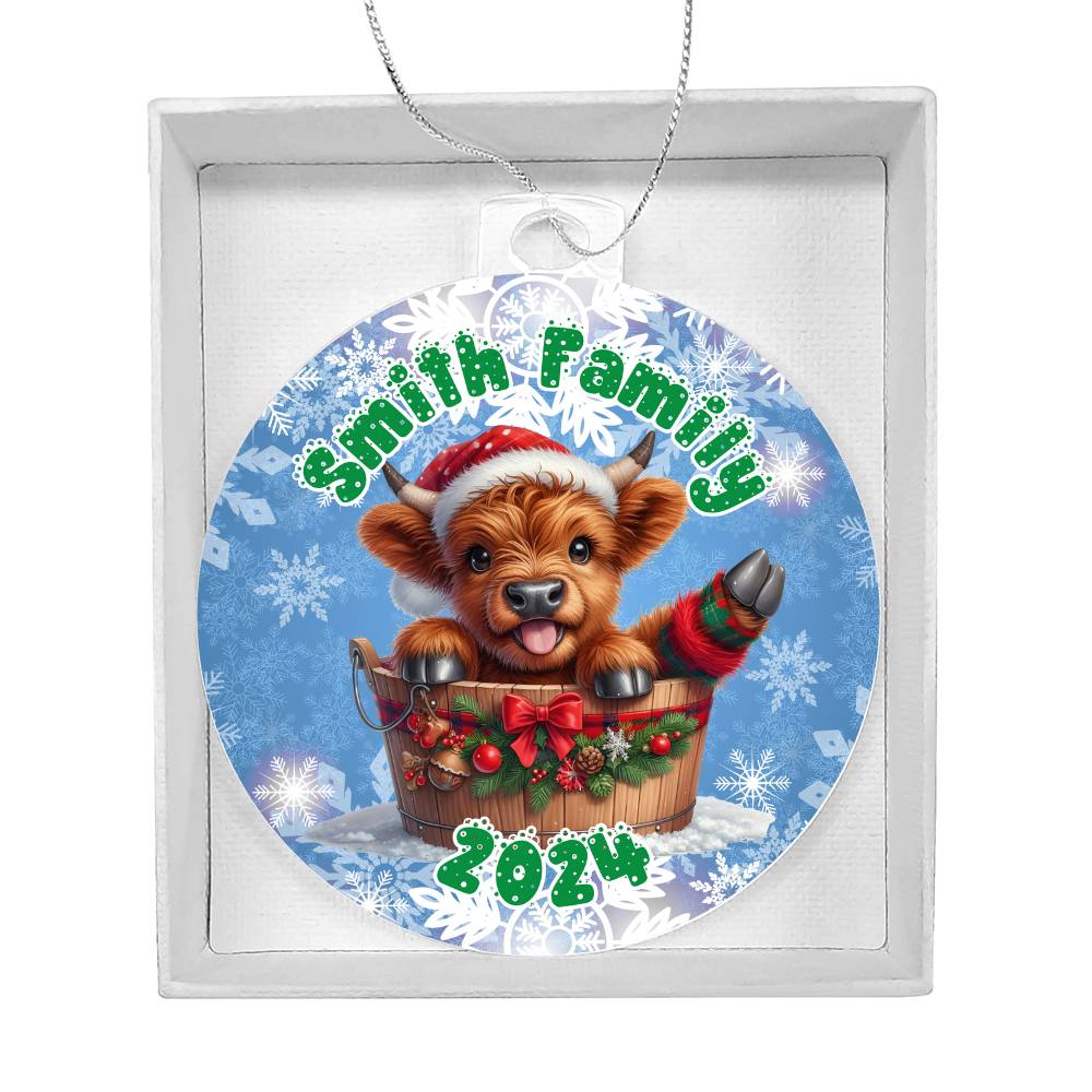 Cute Winter Baby Highland Cow In A Bucket-A unique keepsake with our Personalized Acrylic Ornament,Christmas,Gift 37 - Essential Home Zone Essential Home Zone Ornaments Cute Winter Baby Highland Cow In A Bucket-A unique keepsake with our Personalized Acrylic Ornament,Christmas,Gift 37