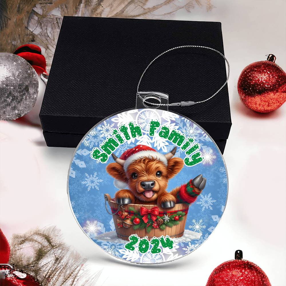 Cute Winter Baby Highland Cow In A Bucket-A unique keepsake with our Personalized Acrylic Ornament,Christmas,Gift 37 - Essential Home Zone Essential Home Zone Ornaments Cute Winter Baby Highland Cow In A Bucket-A unique keepsake with our Personalized Acrylic Ornament,Christmas,Gift 37