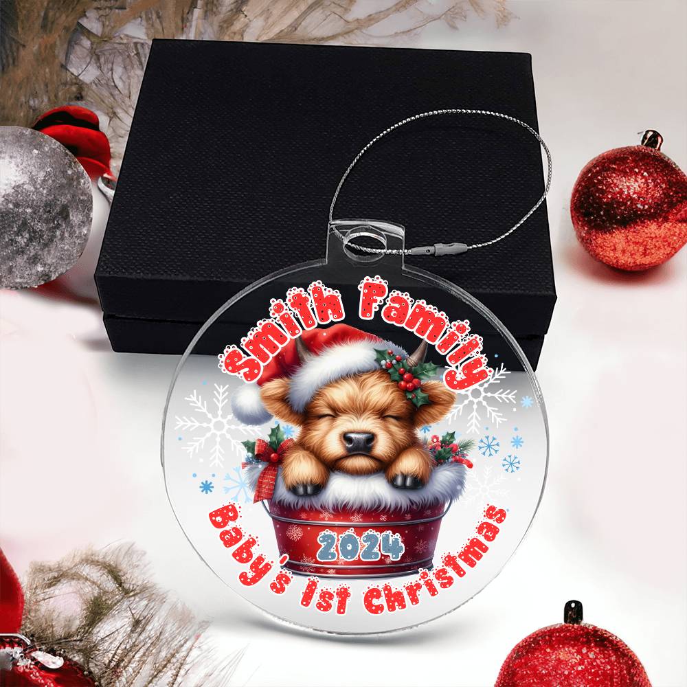 Baby's 1st Christmas Highland cow-A unique keepsake with our Personalized Acrylic Ornament,Christmas,Gift 36 - Essential Home Zone Essential Home Zone Ornaments Baby's 1st Christmas Highland cow-A unique keepsake with our Personalized Acrylic Ornament,Christmas,Gift 36