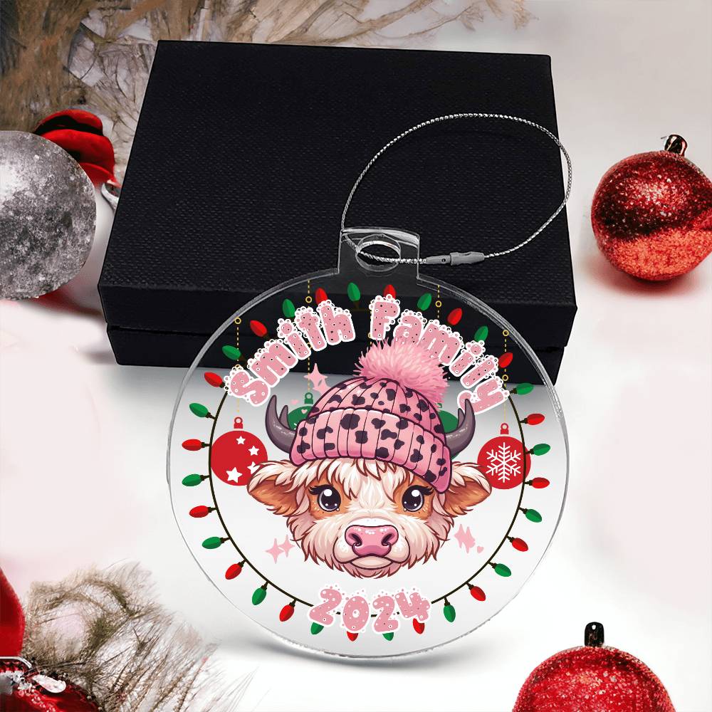 Pink Baby Highland Cow with Cap-A unique keepsake with our Personalized Acrylic Ornament,Christmas,Gift 38 - Essential Home Zone Essential Home Zone Ornaments Pink Baby Highland Cow with Cap-A unique keepsake with our Personalized Acrylic Ornament,Christmas,Gift 38