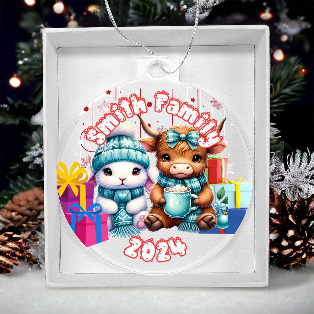 Cute Highland Cow and Bunny-A unique keepsake with our Personalized Acrylic Ornament,Christmas,Gift 32 - Essential Home Zone Essential Home Zone Ornaments Cute Highland Cow and Bunny-A unique keepsake with our Personalized Acrylic Ornament,Christmas,Gift 32