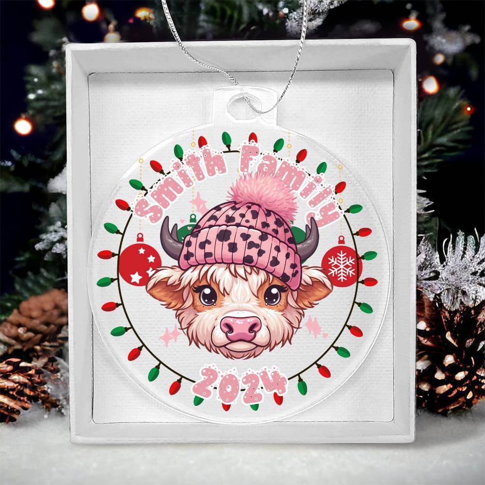 Pink Baby Highland Cow with Cap-A unique keepsake with our Personalized Acrylic Ornament,Christmas,Gift 38 - Essential Home Zone Essential Home Zone Ornaments Pink Baby Highland Cow with Cap-A unique keepsake with our Personalized Acrylic Ornament,Christmas,Gift 38