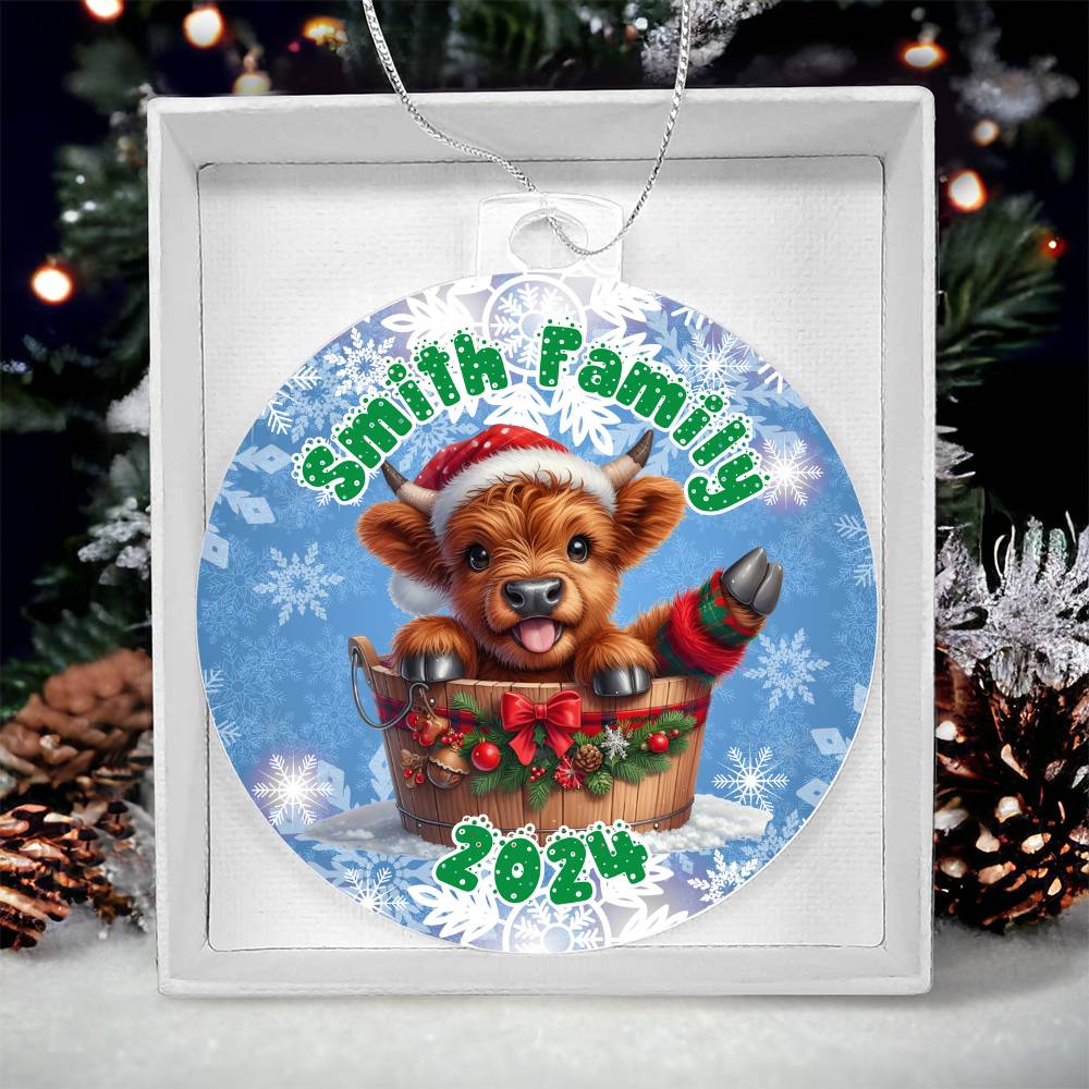 Cute Winter Baby Highland Cow In A Bucket-A unique keepsake with our Personalized Acrylic Ornament,Christmas,Gift 37 - Essential Home Zone Essential Home Zone Ornaments Cute Winter Baby Highland Cow In A Bucket-A unique keepsake with our Personalized Acrylic Ornament,Christmas,Gift 37