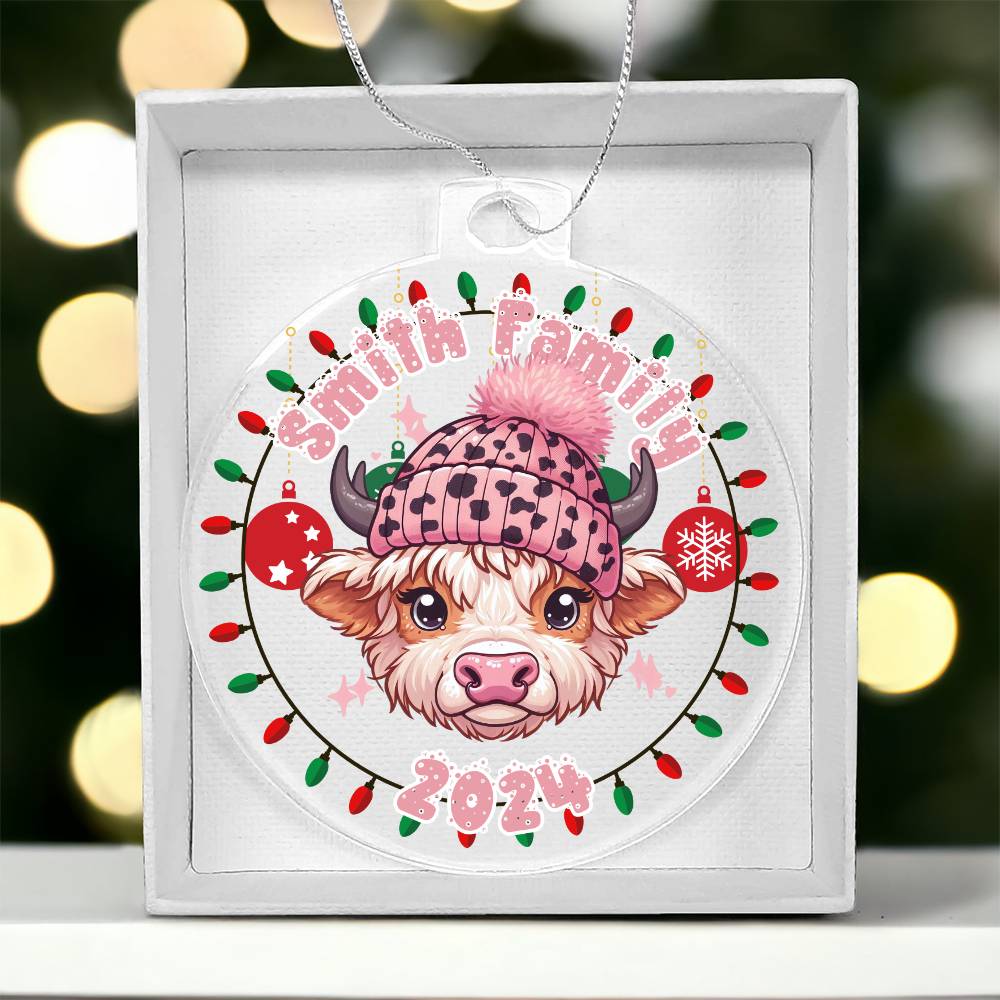 Pink Baby Highland Cow with Cap-A unique keepsake with our Personalized Acrylic Ornament,Christmas,Gift 38 - Essential Home Zone Essential Home Zone Ornaments Pink Baby Highland Cow with Cap-A unique keepsake with our Personalized Acrylic Ornament,Christmas,Gift 38