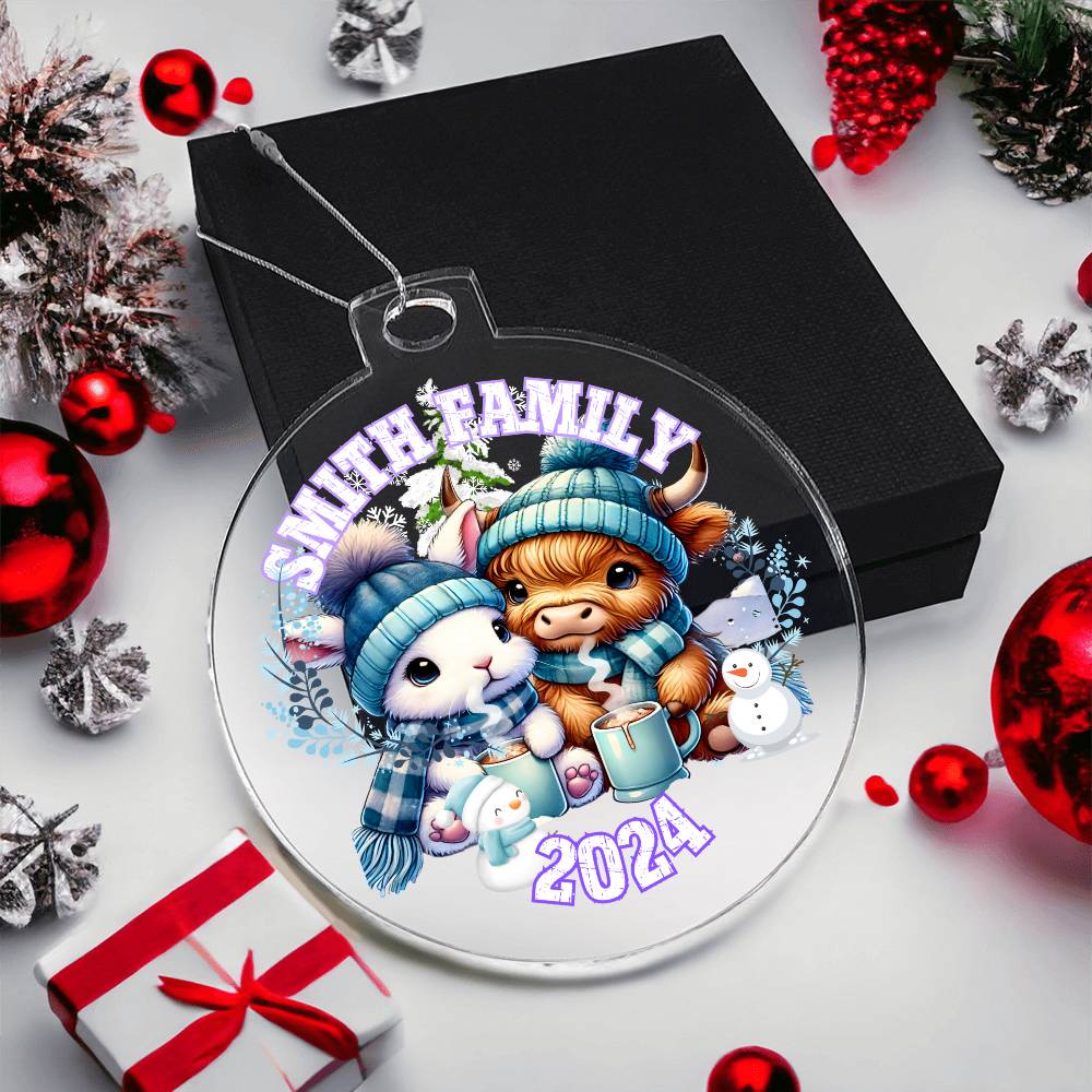 Cute Winter Highland cow and bunny-A unique keepsake with our Personalized Acrylic Ornament,Christmas,Gift 33 - Essential Home Zone Essential Home Zone Ornaments Cute Winter Highland cow and bunny-A unique keepsake with our Personalized Acrylic Ornament,Christmas,Gift 33