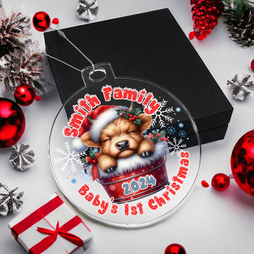 Baby's 1st Christmas Highland cow-A unique keepsake with our Personalized Acrylic Ornament,Christmas,Gift 36 - Essential Home Zone Essential Home Zone Ornaments Baby's 1st Christmas Highland cow-A unique keepsake with our Personalized Acrylic Ornament,Christmas,Gift 36